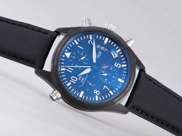 IWC Pilots Spitfire IW371712 Round Blue Dial Black Ostrich Leather Strap Watch