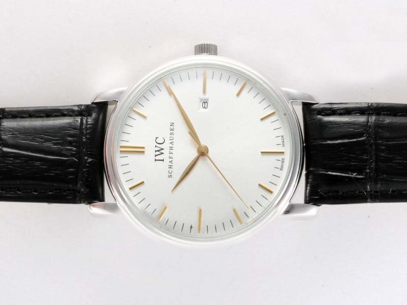 IWC Portuguese IW3563 White Dial 38mm Black Cow Leather Strap Watch