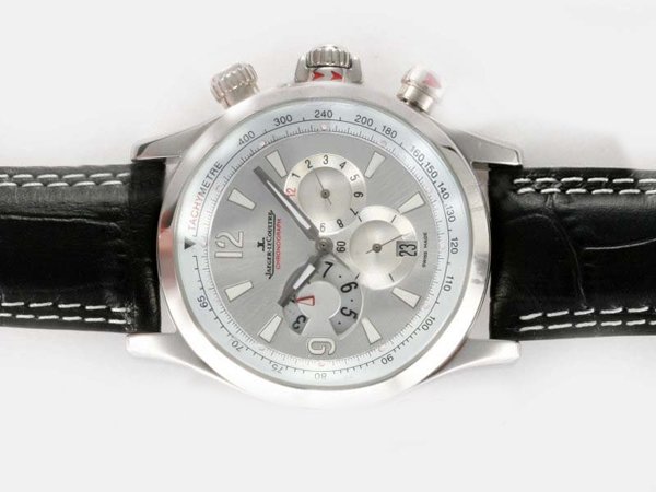 Jaeger-Lecoultre Master Compressor Chronograph 1758470 Mens Black Crocodile Leather Strap Watch