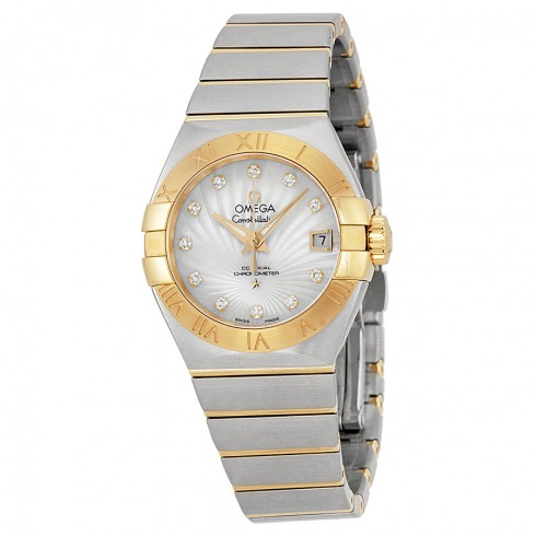 Omega Constellation Mother of Pearl Diamond Dial Steel and 18kt Yellow Gold Ladies Watch 12320272055002 Constellation
