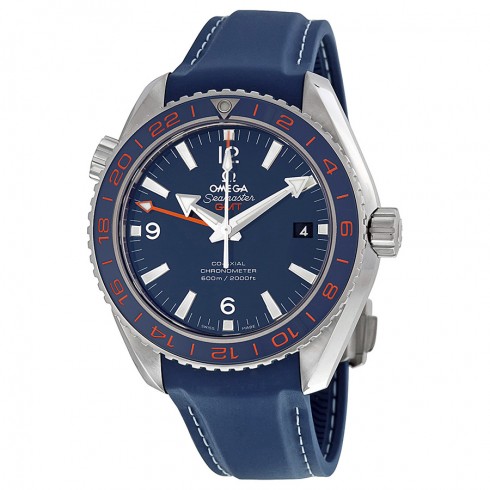Omega Seamaster Planet Ocean GMT Blue Dial Leather Men's Watch 23232442203001 Seamaster Planet Ocean