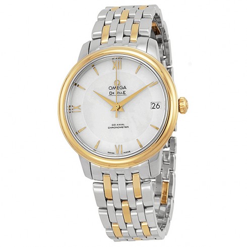 Omega DeVille Prestige Mother of Pearl Dial Steel and Yellow Gold Ladies Watch De Ville