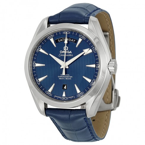 Omega Aqua Terra Blue Dial Blue Leather Men's Watch 231.13.42.22.03.001 Seamaster Aqua Terra