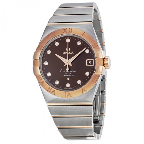 Omega Constellation Co-Axial Brown Diamond Dial Two Tone Unisex Watch 123.20.38. Constellation