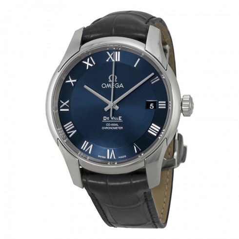 Omega De Ville Blue Dial Black Leather Men's Watch 431.13.41.21.03.001 De Ville