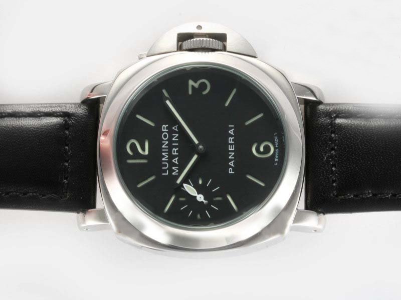 Panerai Luminor PAM00111 Midsize Black Ostrich Leather Strap Watch