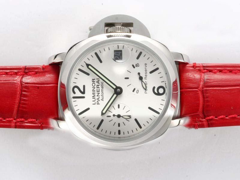 Panerai Luminor PAM241 Red Crocodile Leather Strap 40mm White Dial Watch