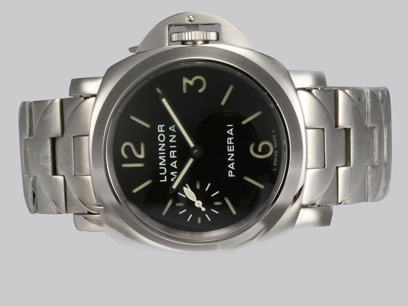 Panerai Luminor PAM297 Round Silver Stainless Steel Strap Black Dial Watch