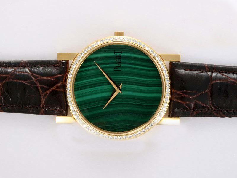 Piaget Altiplano 16485 Brown Cow Leather Strap 33mm Green Dial Watch