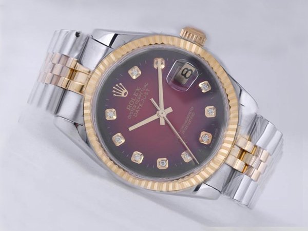 Rolex Datejust 69173 Silver Stainless Steel Strap Red Dial Round Watch