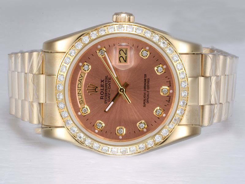 Rolex Day-Date 18238 Rose Gold 18k Gold Strap Womens 36mm Watch