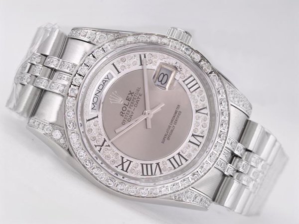 Rolex Day-Date 18239 Round Silver Stainless Steel Strap Pink Dial Watch