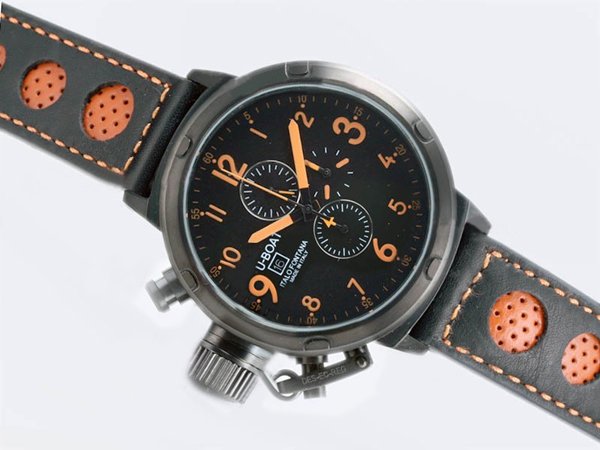 U-Boat Flightdeck 6254 Black Ostrich Leather Strap Black Dial 50mm Watch