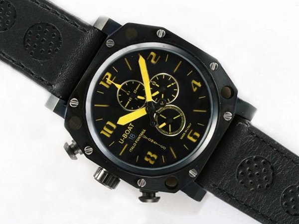 U-Boat Thousands Of Feet 1965 Black Dial Round Black Cow Leather Strap Watch