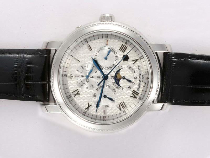Vacheron Constantin Malte 42005 Black Ostrich Leather Strap White Dial Watch