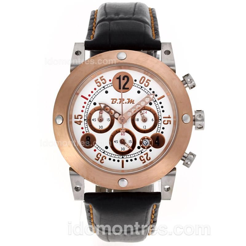 B.R.M GP40 Working Chronograph Two Tone Case with White Dial-Leather Strap
