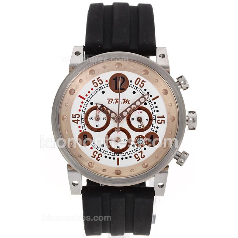 B.R.M GP40 Working Chronograph Two Tone Case with White Dial-Rubber Strap