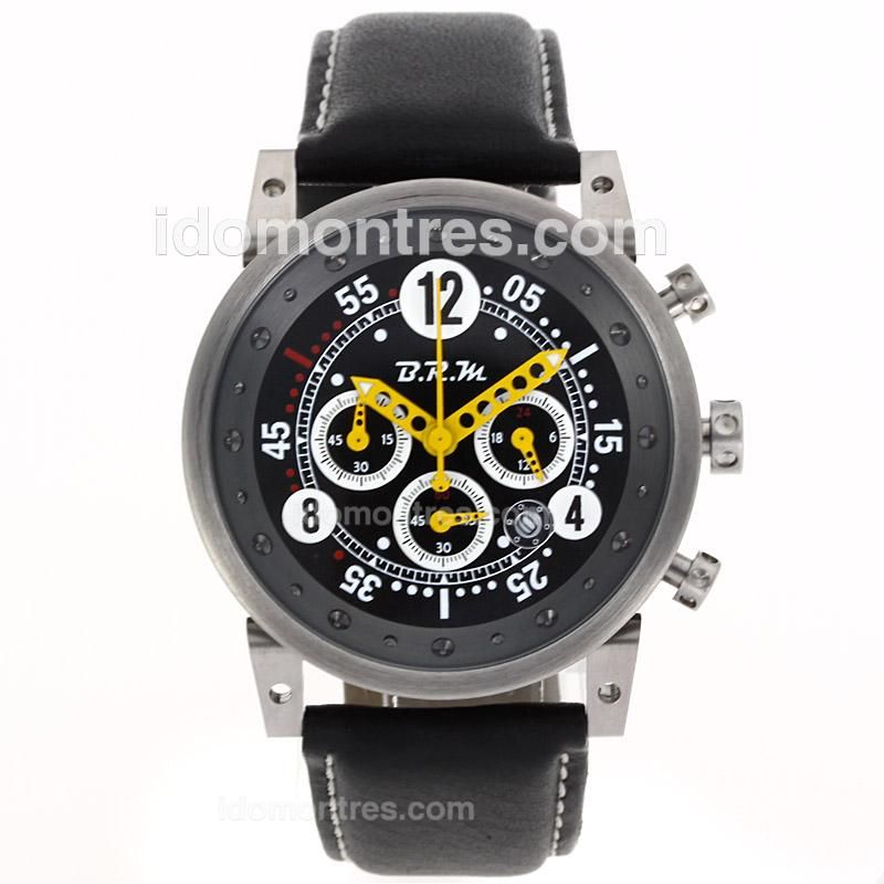 B.R.M GP40 Working Chronograph with Black Dial-Leather Strap