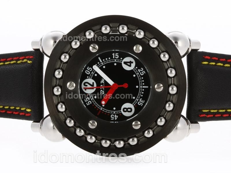B.R.M PVD Bezel with Black Dial-Leather Strap