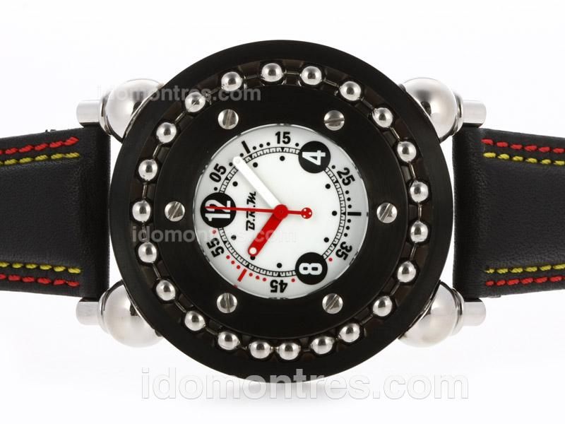 B.R.M PVD Bezel with White Dial-Leather Strap