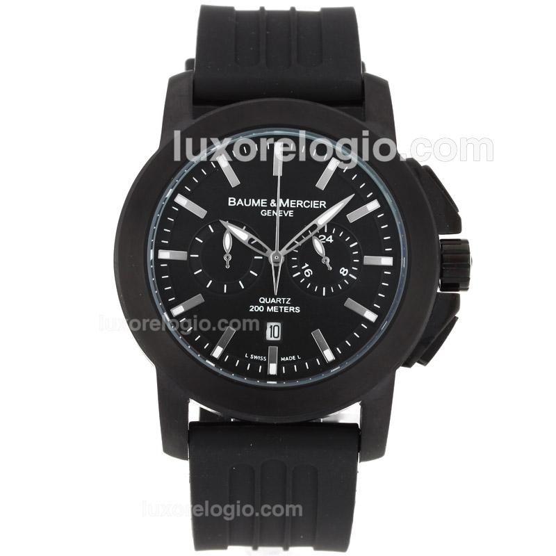 Baume & Mercier Classic Working Chronograph PVD Case with Black Dial-Rubber Strap