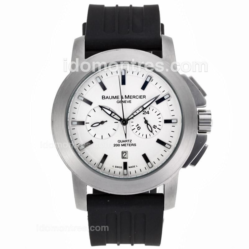 Baume & Mercier Classic Working Chronograph with White Dial-Rubber Strap