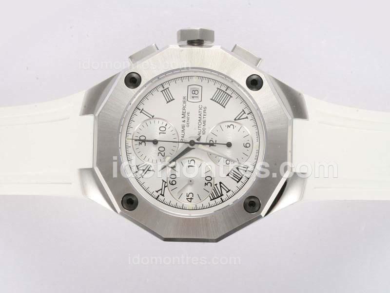 Baume & Mercier Riviera XXL Chronograph Swiss Valjoux 7750 Movement with White Dial and Rubber Strap