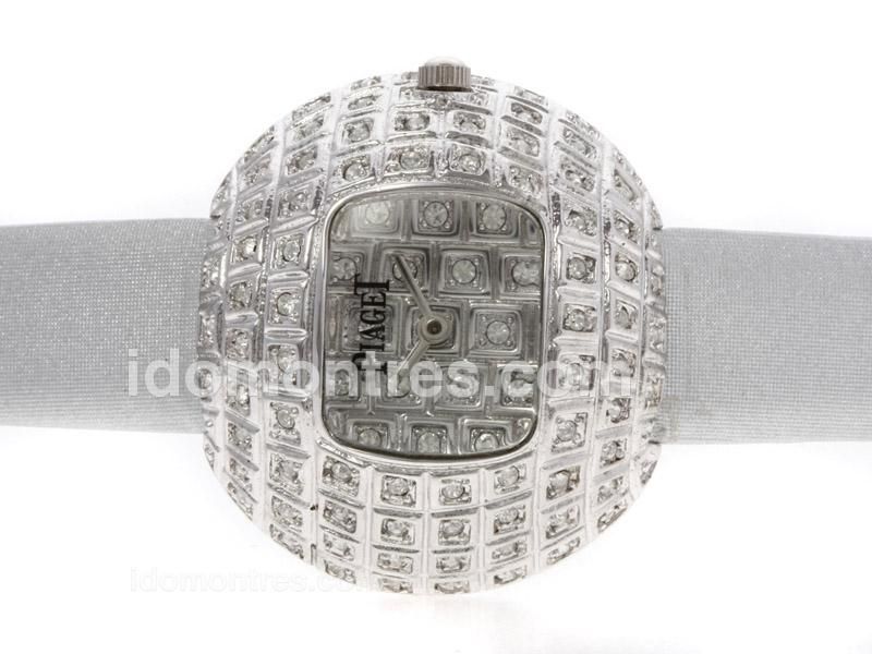 Piaget Limelight Party Diamonds with White Leather Strap-Lady Size