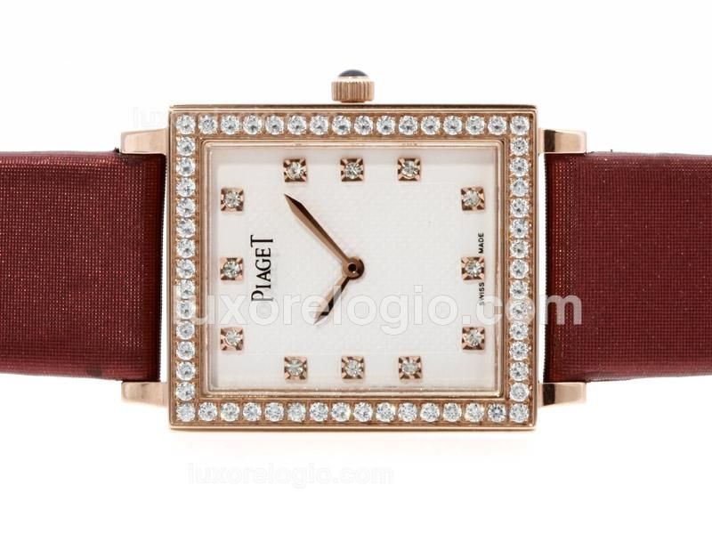 Piaget Limelight Rose Gold Case Diamond Markers and Bezel with White Dial-Lady Size