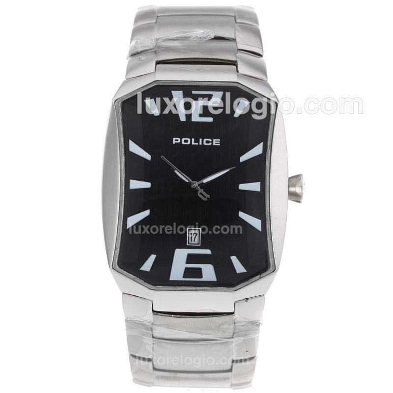 Police Black Dial with Stick Markers S/S