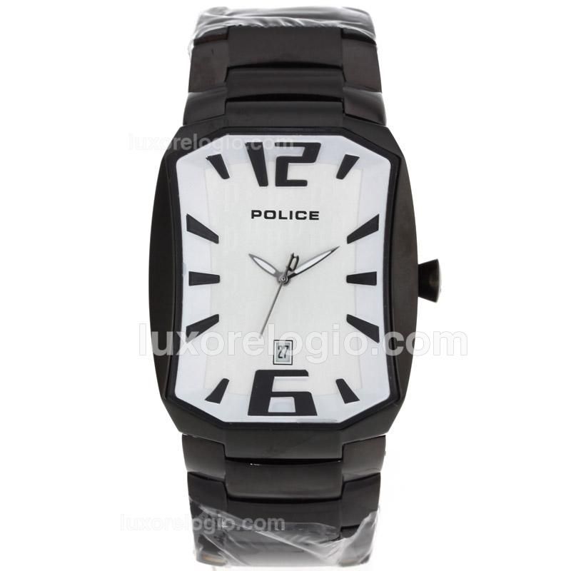 Police Full PVD White Dial with Stick Markers S/S