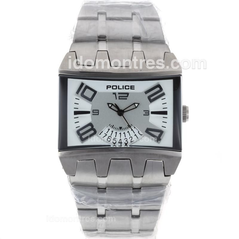 Police Sincere White Dial with Number Markers S/S