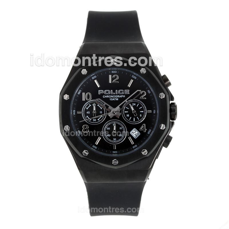 Police Working Chronograph PVD Case with Black Dial-Rubber Strap