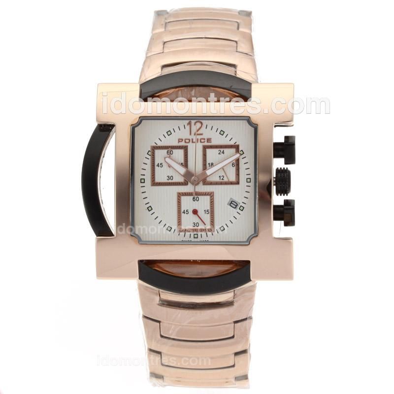 Police Working Chronograph Full Rose Gold Case with White Dial