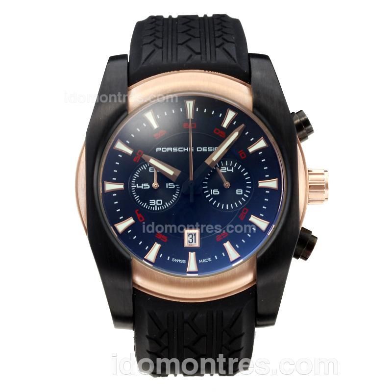 Porsche Design Classic Working Chronograph Rose Gold Case with Blue Dial-Rubber Strap