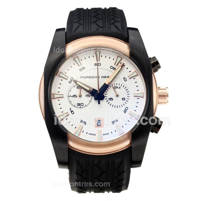 Porsche Design Classic Working Chronograph Rose Gold Case with White Dial-Rubber Strap