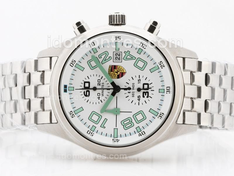 Porsche Design Classic Working Chronograph White Dial with Green Marking S/S