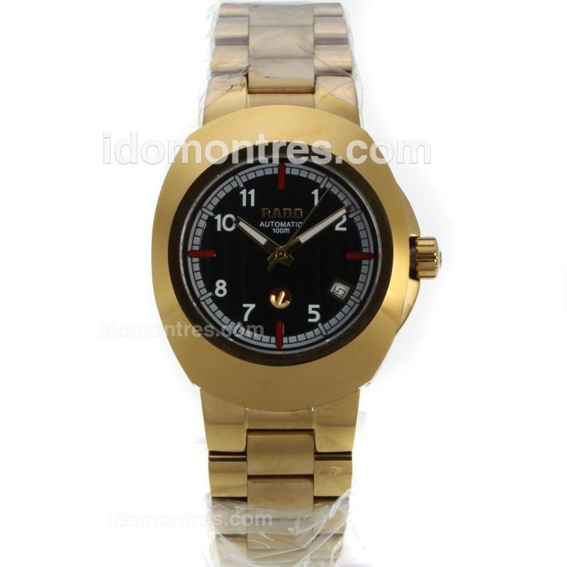 Rado DiaStar Automatic Full Gold with Black Dial-18K Plated Gold Movement