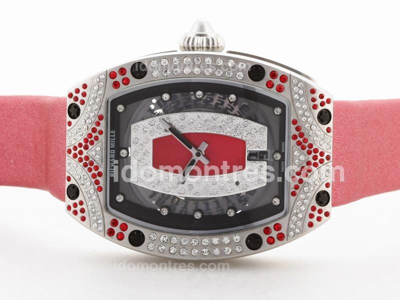 Richard Mill RM007 Automatic Diamonds Case with Red Strap