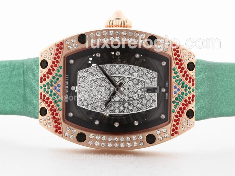 Richard Mille RM007 Automatic Diamond Case with Green Strap