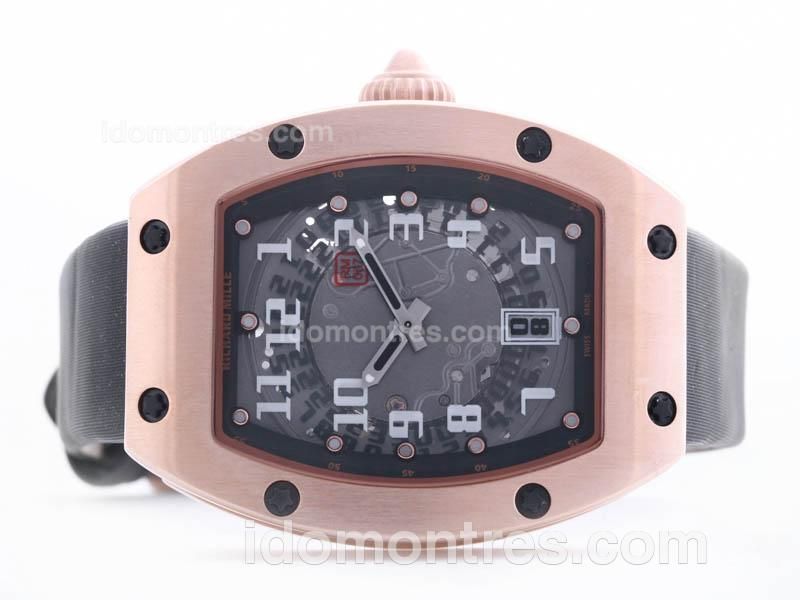 Richard Mille RM007 Automatic Rose Gold with Skeleton Dial-Arabic Marking