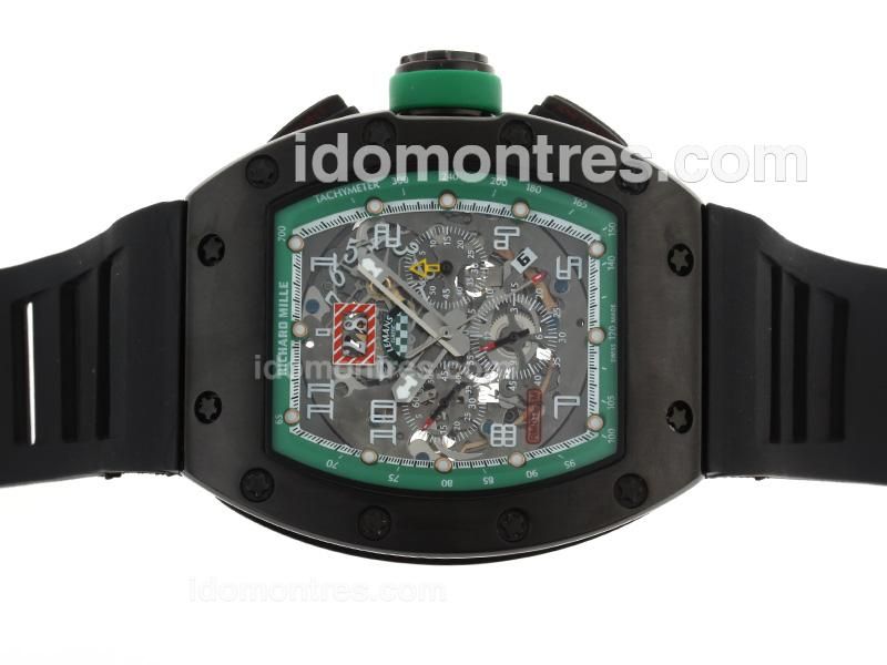 Richard Mille RM011 Automatic PVD Case with Skeleton Dial-Green Bezel