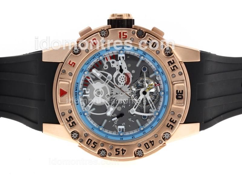 Richard Mille RM025 Automatic with Rose Gold Case and Skeleton Dial -Blue Inner Bezel