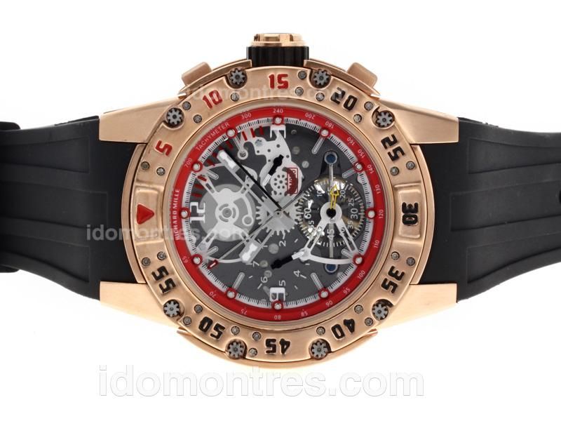 Richard Mille RM025 Automatic with Rose Gold Case and Skeleton Dial -Red Inner Bezel