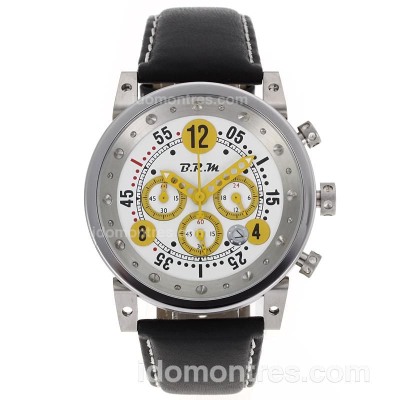 B.R.M GP40 Working Chronograph White Dial-Leather Strap