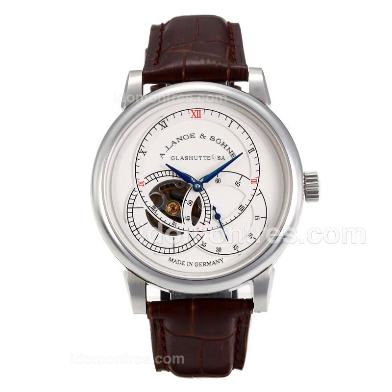 A.Lange & Sohne Tourbillion Automatic with White Dial-Brown Leather Strap