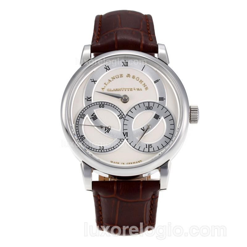 A.Lange & Sohne Automatic with White Dial-Brown Leather Strap