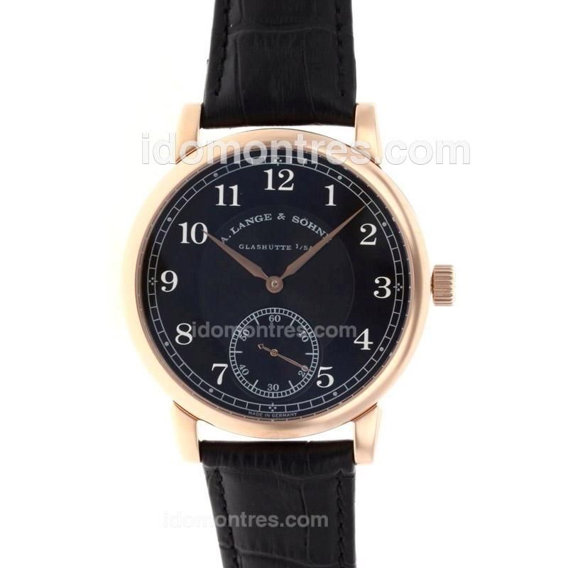A.Lange & Sohne Classic Manual Winding Rose Gold Case with Black Dial-Leather Strap