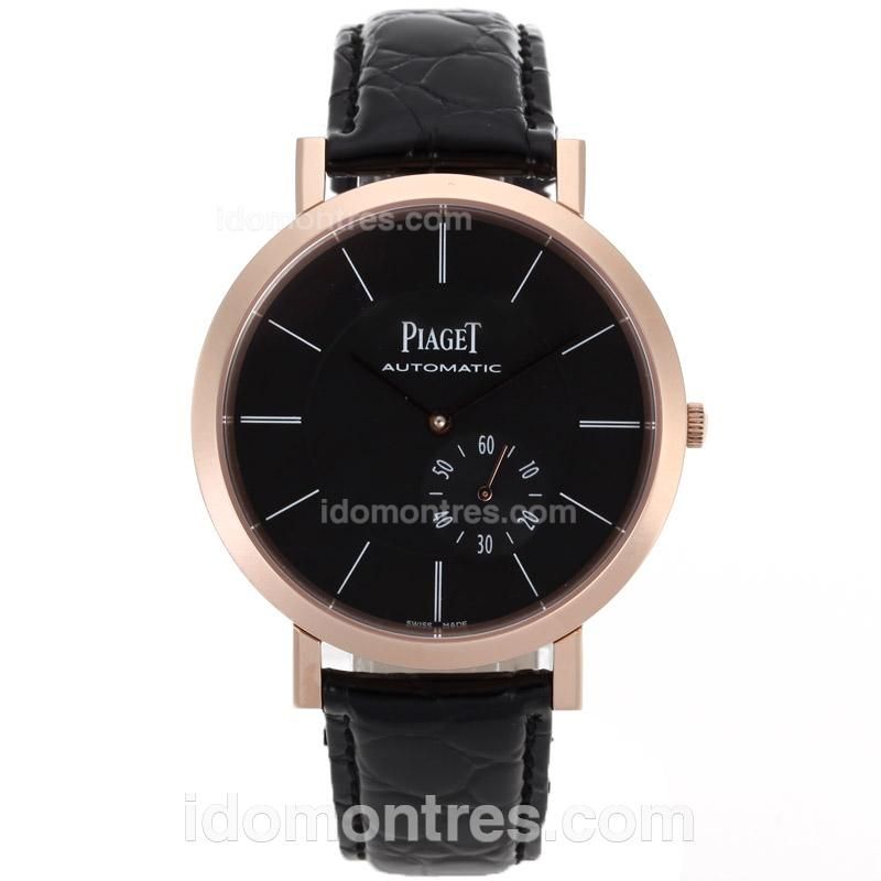 Piaget Altiplano Automatic Rose Gold Case with Black Dial-Leather Strap