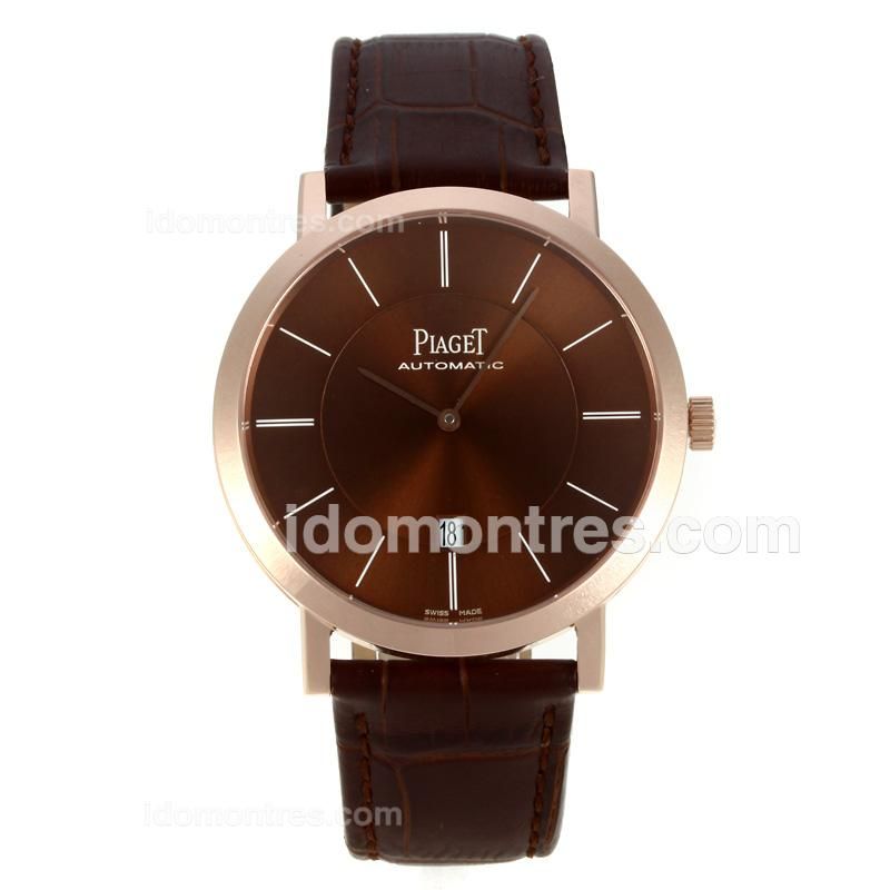Piaget Altiplano Automatic Stick Markers Rose Gold Case with Brown Dial-Leather Strap